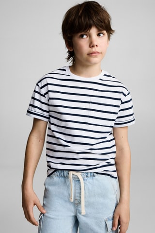 T-shirt coton à rayures - Blanc