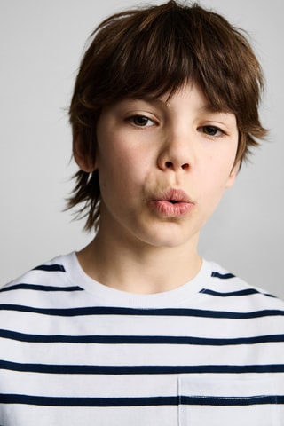 T-shirt coton à rayures - Blanc