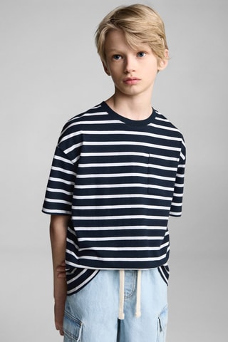 T-shirt coton à rayures - Bleu marine