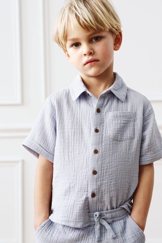 Chemise coton tissu plissé - Bleu