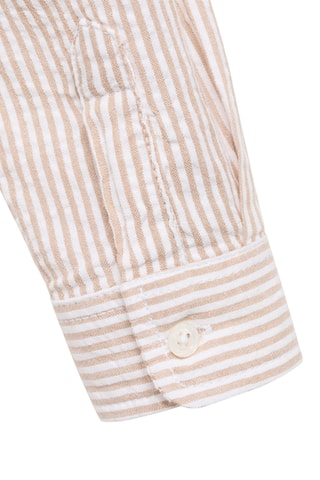 Chemise col mao à rayures - Beige