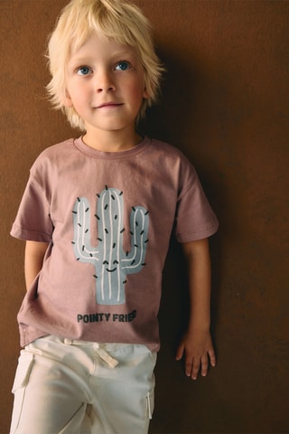 T-shirt en coton à dessin - Rose pâle