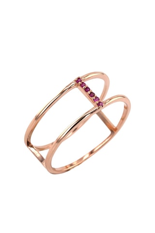 Bague - Argent plaqué or rose et rubis