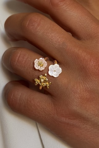 Bague - Argent plaqué or jaune et nacre