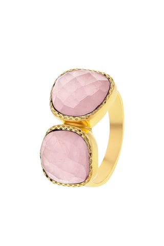 Bague - Argent, argent plaqué or jaune et quartz rose