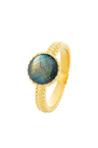 Bague - Argent plaqué or jaune et labradorite