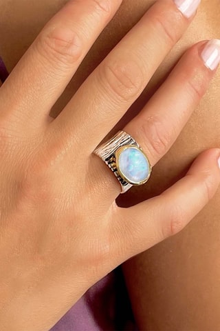 Bague - Argent, argent plaqué or jaune et pierre de lune