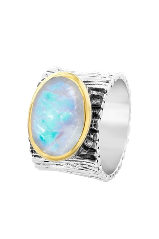 Bague - Argent, argent plaqué or jaune et pierre de lune