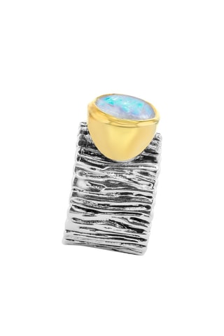 Bague - Argent, argent plaqué or jaune et pierre de lune