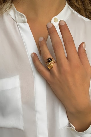 Bague - Argent plaqué or jaune, quartz et citrine