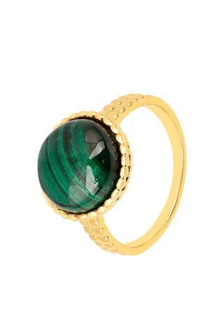 Bague - Argent plaqué or jaune et malachite