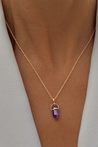 Collier - Argent plaqué or jaune et améthyste