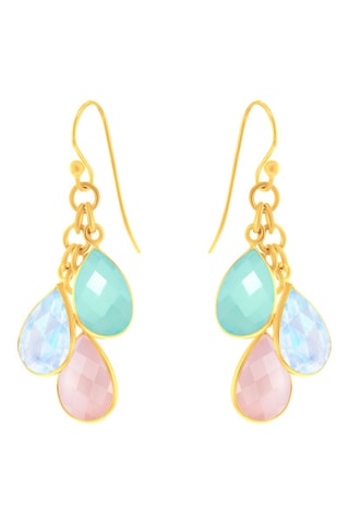 Boucles d'oreilles - Argent plaqué or jaune, calcédoine et rainbow moonstone