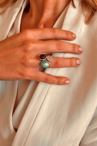 Bague - Argent, quartz et calcédoine