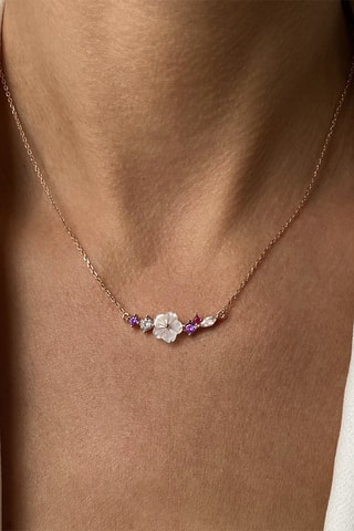 Collier - Argent plaqué or jaune, rubis, améthyste et nacre