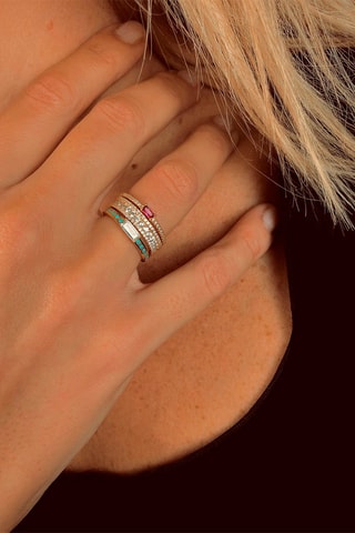 Bague - Argent plaqué or rose et rubis