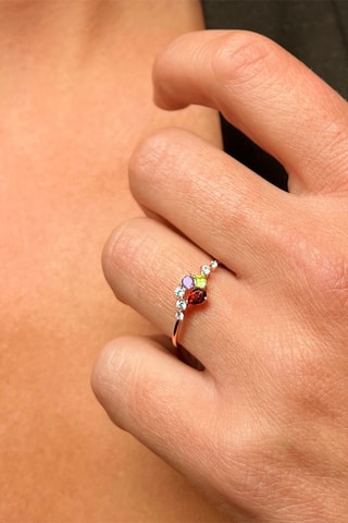 Bague - Argent plaqué or rose, grenat, péridot et améthyste