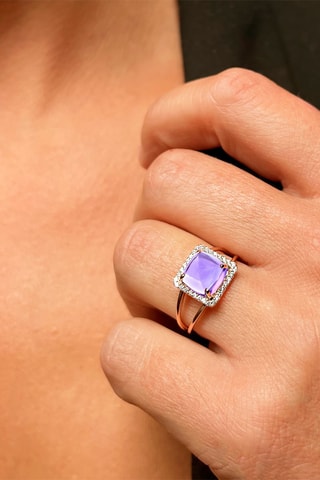 Bague - Argent plaqué or rose et améthyste