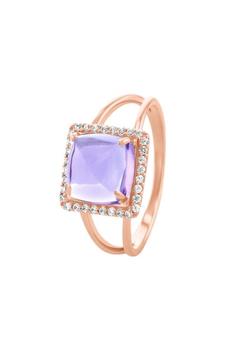 Bague - Argent plaqué or rose et améthyste