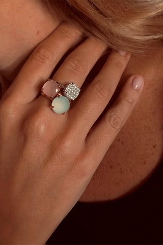 Bague - Argent plaqué or rose et calcédoine