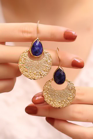 Pendientes bañados en oro fino amarillo - Zafiros