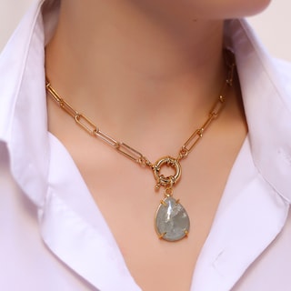 Collar - Latón chapado en oro y aguamarina