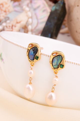 Pendientes - Chapado en oro amarillo y nácar