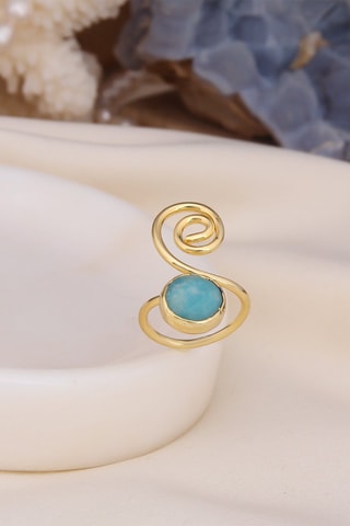 Anillo - Chapado en oro amarillo y larimar