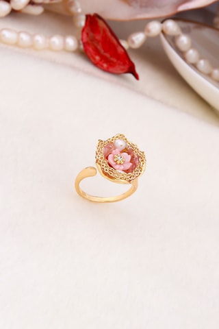 Anillo - Chapado en oro amarillo y nácar