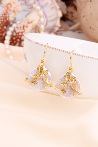 Pendientes - Chapado en oro amarillo y nácar