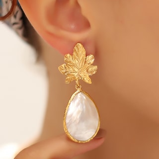 Pendientes - Latón chapado en oro y nácar