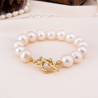 Pulsera - Latón chapado en oro y perlas