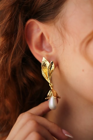 Pendientes bañados en oro fino amarillo - Perla