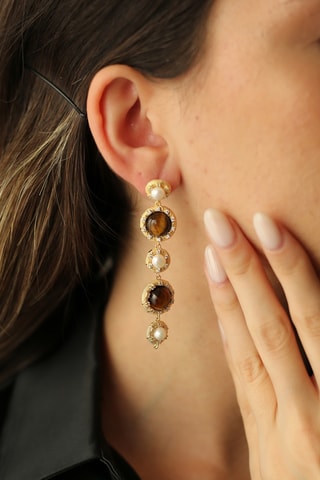 Pendientes - Chapado en oro amarillo y ojos de tigre