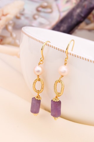 Pendientes - Chapado en oro amarillo y amatistas