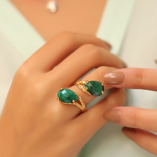 Anillo - Latón chapado en oro y ágata