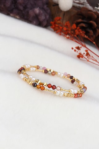 Pulsera de varias vueltas - Chapado en oro amarillo y ágatas