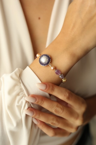 Pulsera - Chapado en oro amarillo y amatistas 