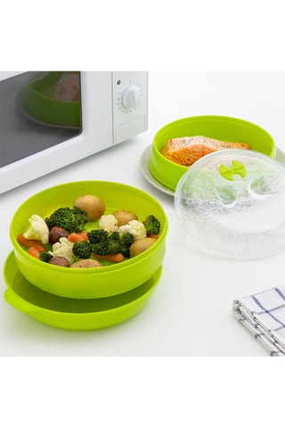 Cocedor al vapor doble para microondas - Verde