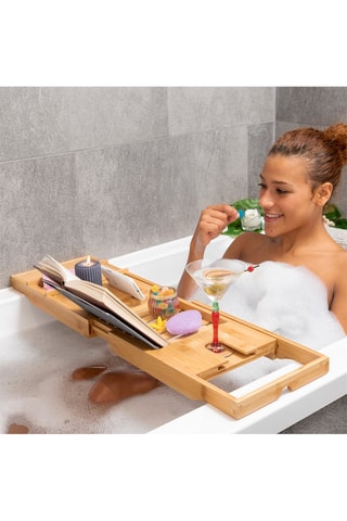 Bandeja de baño extensible de bambú