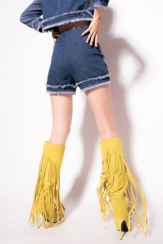 Short en tweed taille haute - Bleu