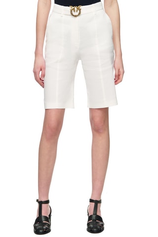 Short en lin taille haute - Blanc