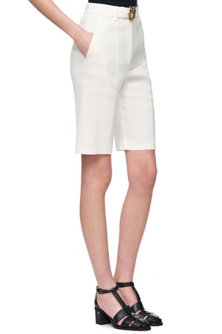 Short en lin taille haute - Blanc