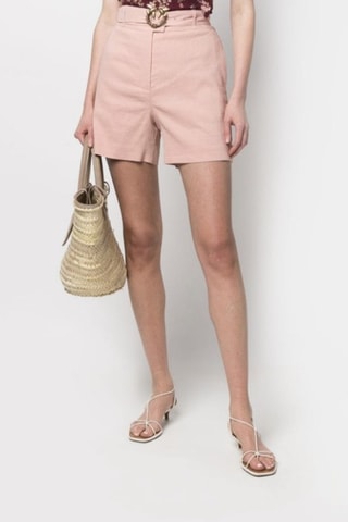 Short en lin taille haute - Rose