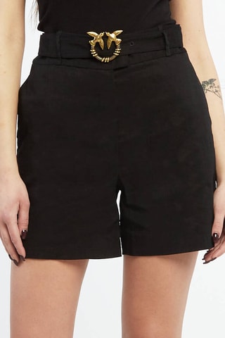 Short en lin taille haute - Noir