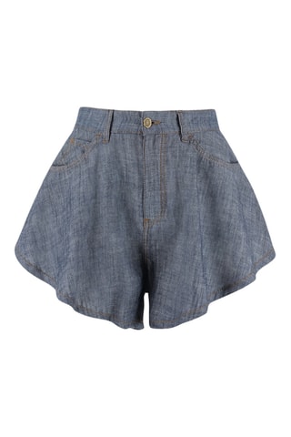 Short en jean taille haute - Bleu chiné