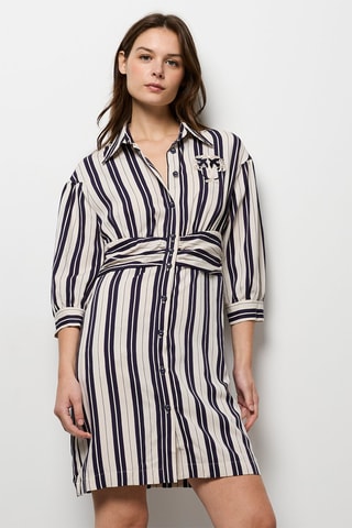 Robe chemise - Blanc et bleu nuit