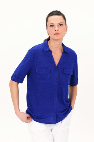 Chemisier en lin Estela - Bleu roi