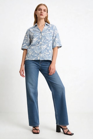 Chemisier droit en lin Evelina - Bleu-gris