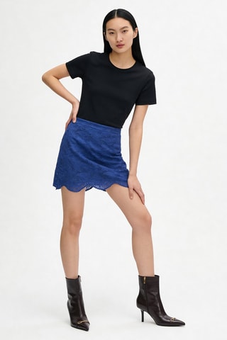 Jupe droite en dentelle Calvie - Bleu roi